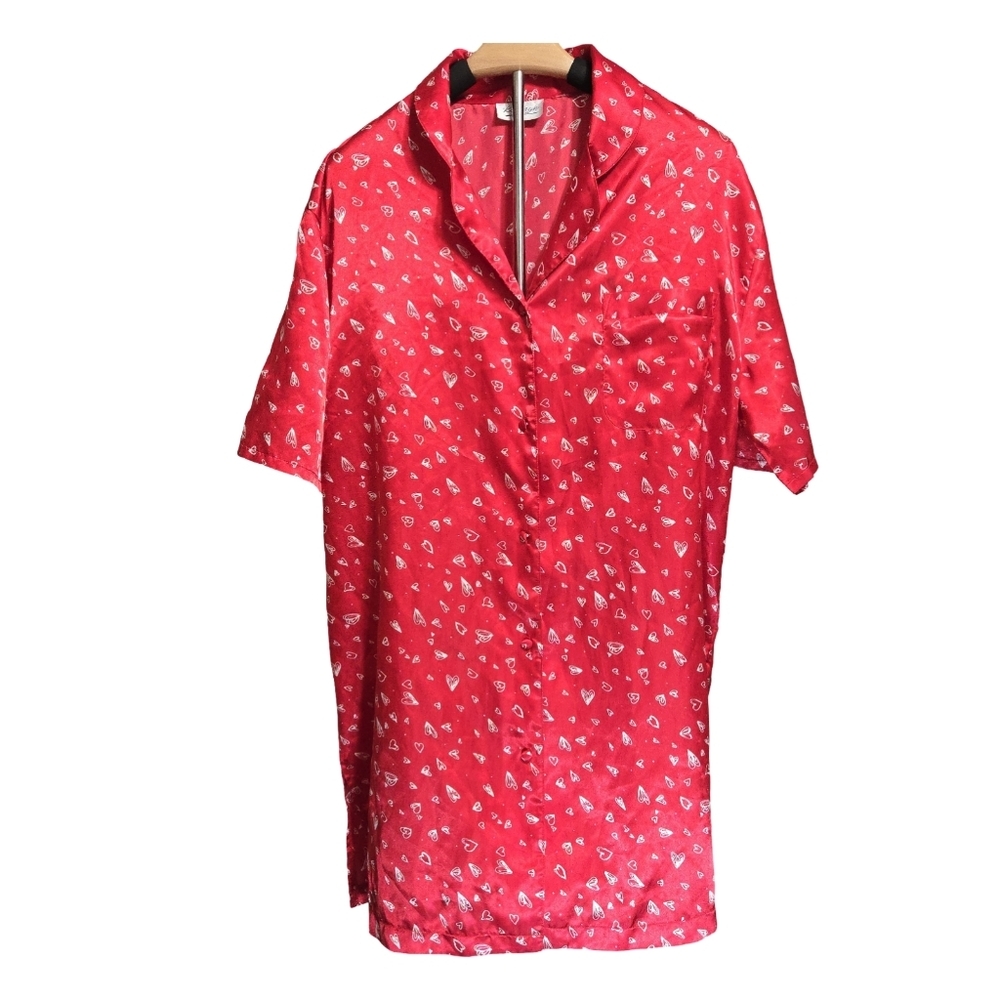 Sleep Satiny Red Button Down Nightshirt Size XL - Picture 2 of 4